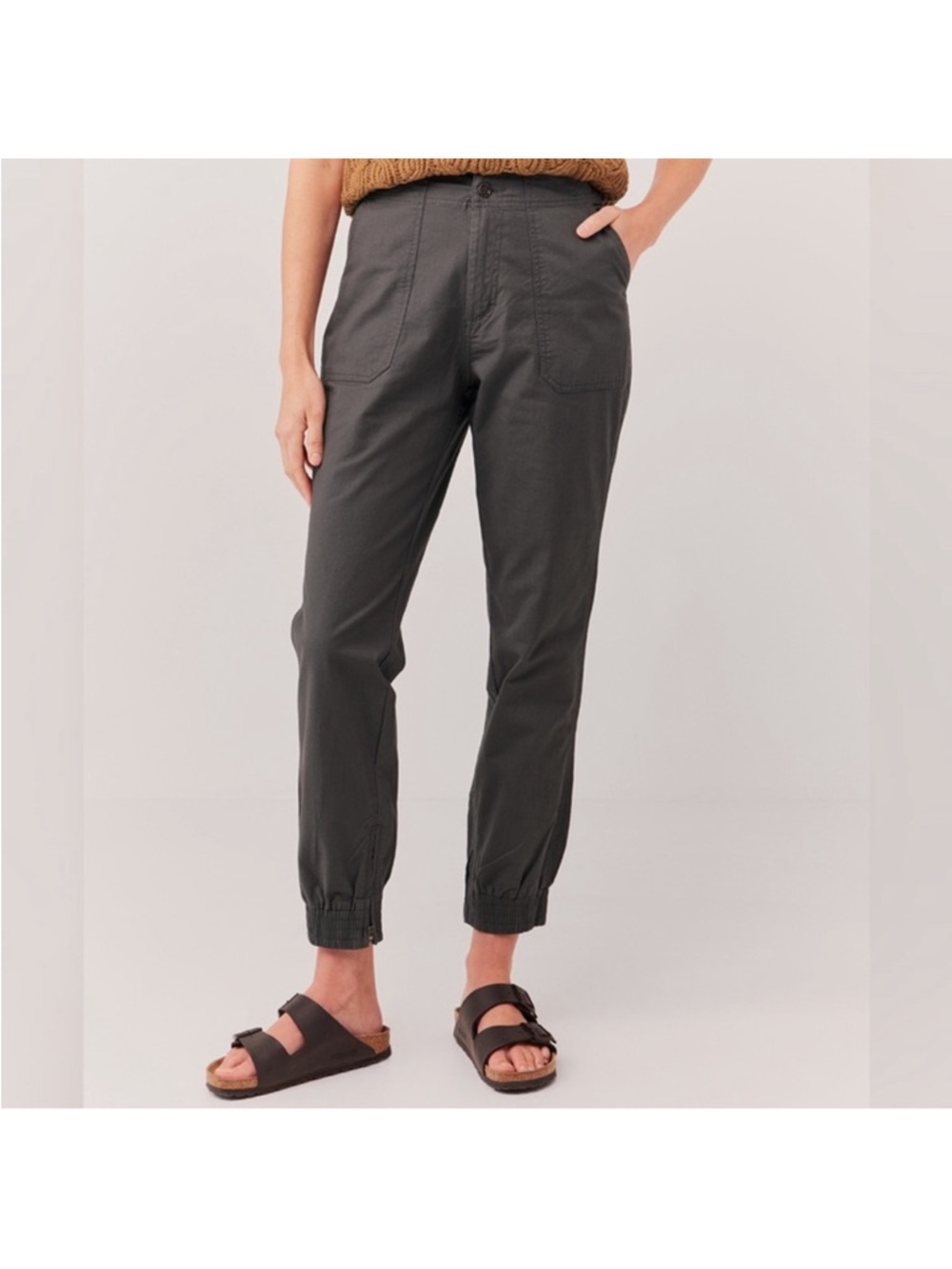 Pact Twill Joggers Storm Gray Cuffed Pants Organic Cotton Blend Stretch